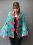Aqua Flowered Silk Scarf / Shawl